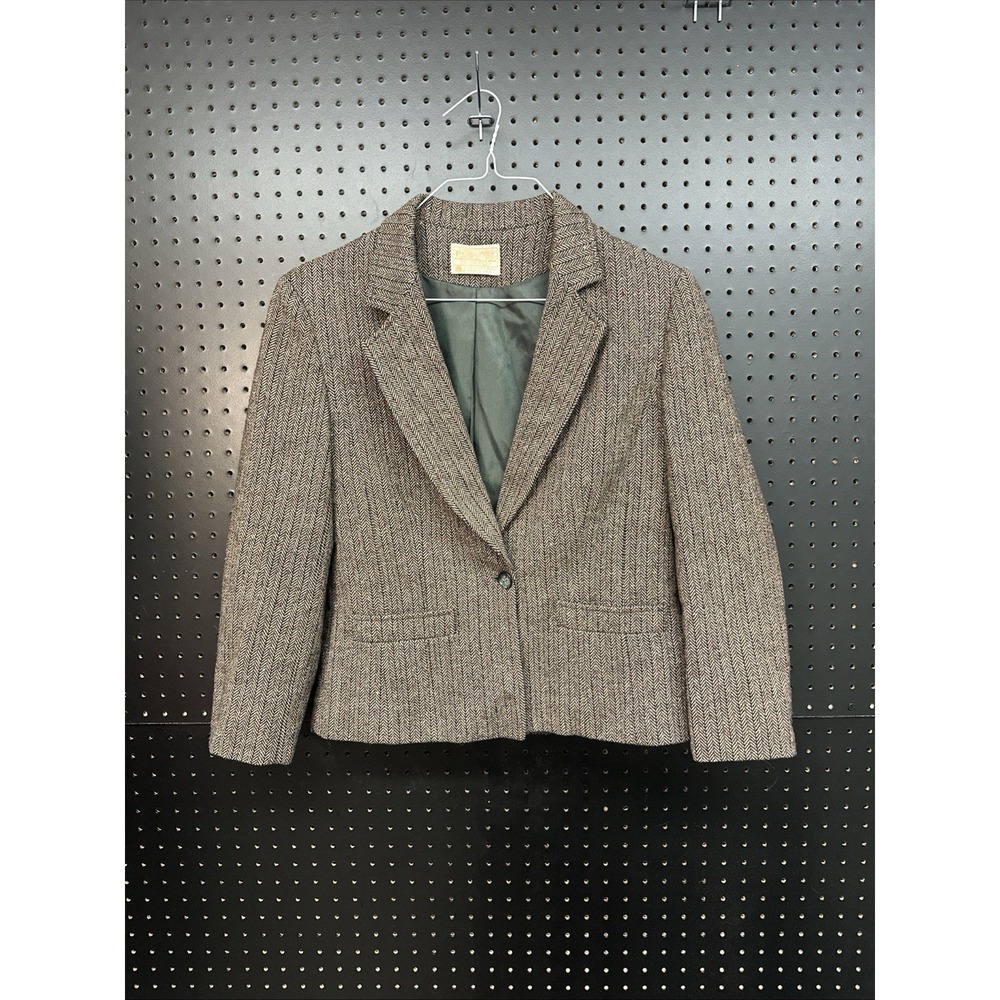 Vtg Pendleton Gray Confetti Herringbone Tweed 100% Virgin Wool Blazer Women XS/S
